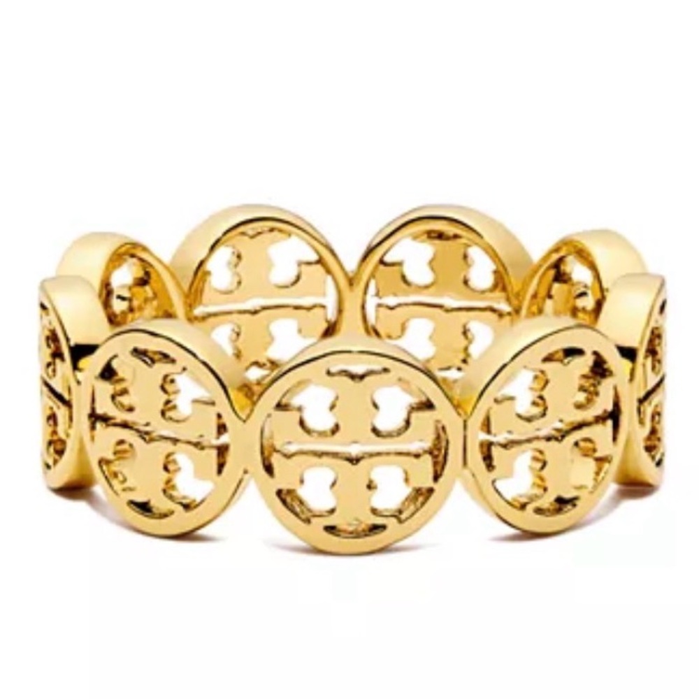 New Auth. Tory Burch Frozen Logo ring in a gold-tone finish with Tag Size 6